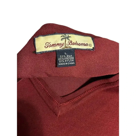 Tommy Bahama V-Neck Sweater Men's Size Large Silk Blend Maroon Pullover Top - Picture 3 of 5